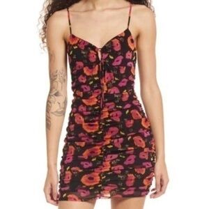 Nordstrom Bp Keyhole Mesh Mini Dress Black Bombshell Floral Small NWT